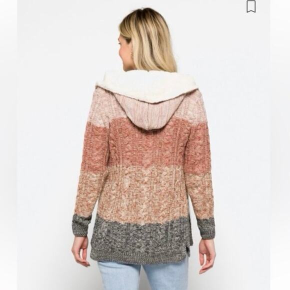 LETY&ME NWT Hooded, Open Front, Sherpa Lined, Cardigan Sweater Jacket Size Med - Picture 2 of 10